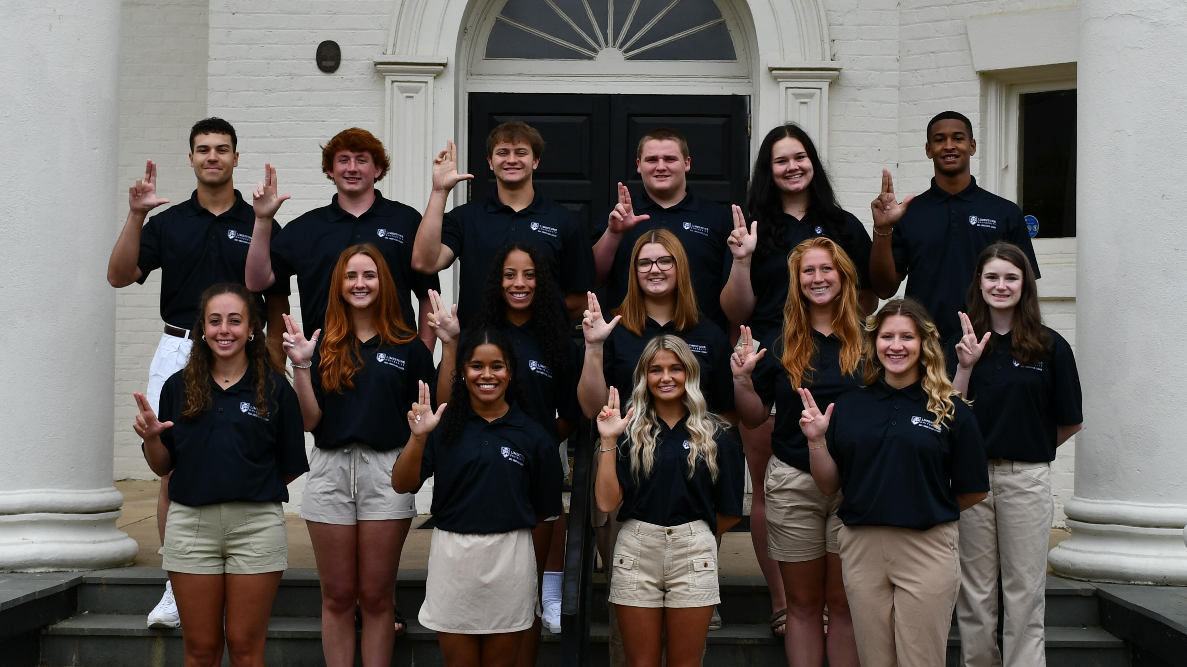 2024 Limestone Orientation Leaders group front of Curtis