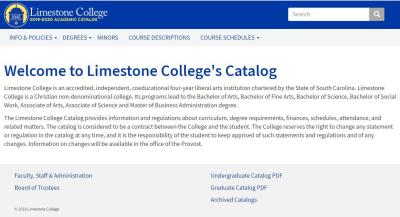 Limestone Academic Catalog Now Available Online