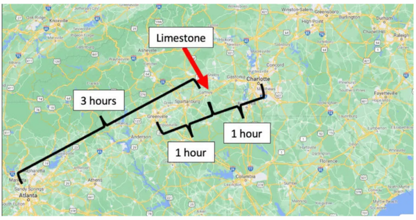 Map to Limestone University campus