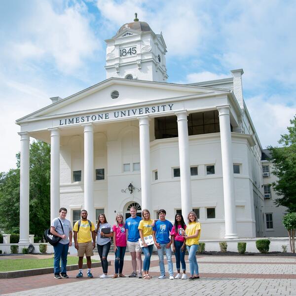 Limestone front quad campus students