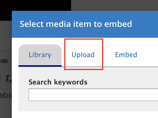 screenshot of Upload tab on the media widget