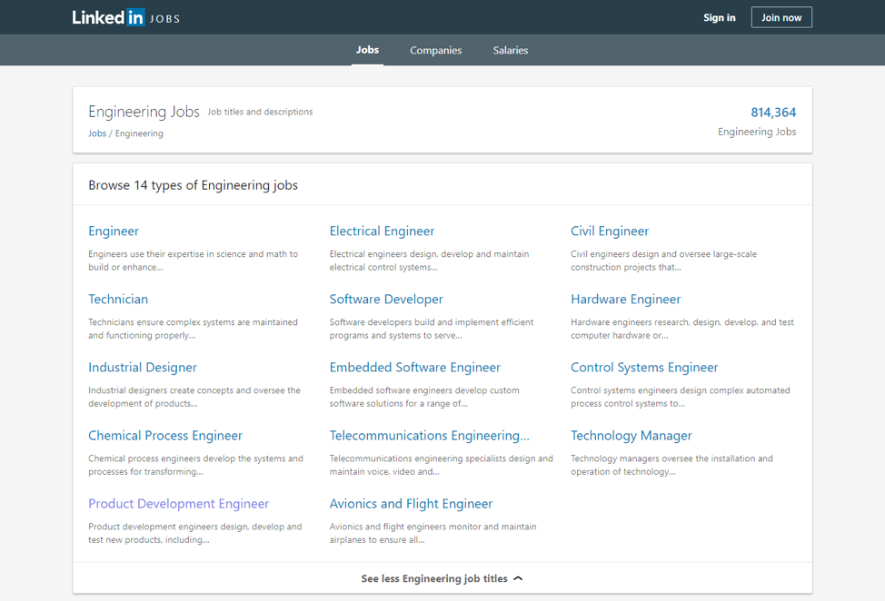 Linkedin Job Search page