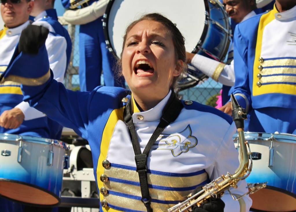 Limestone Band member chanting Fight Song