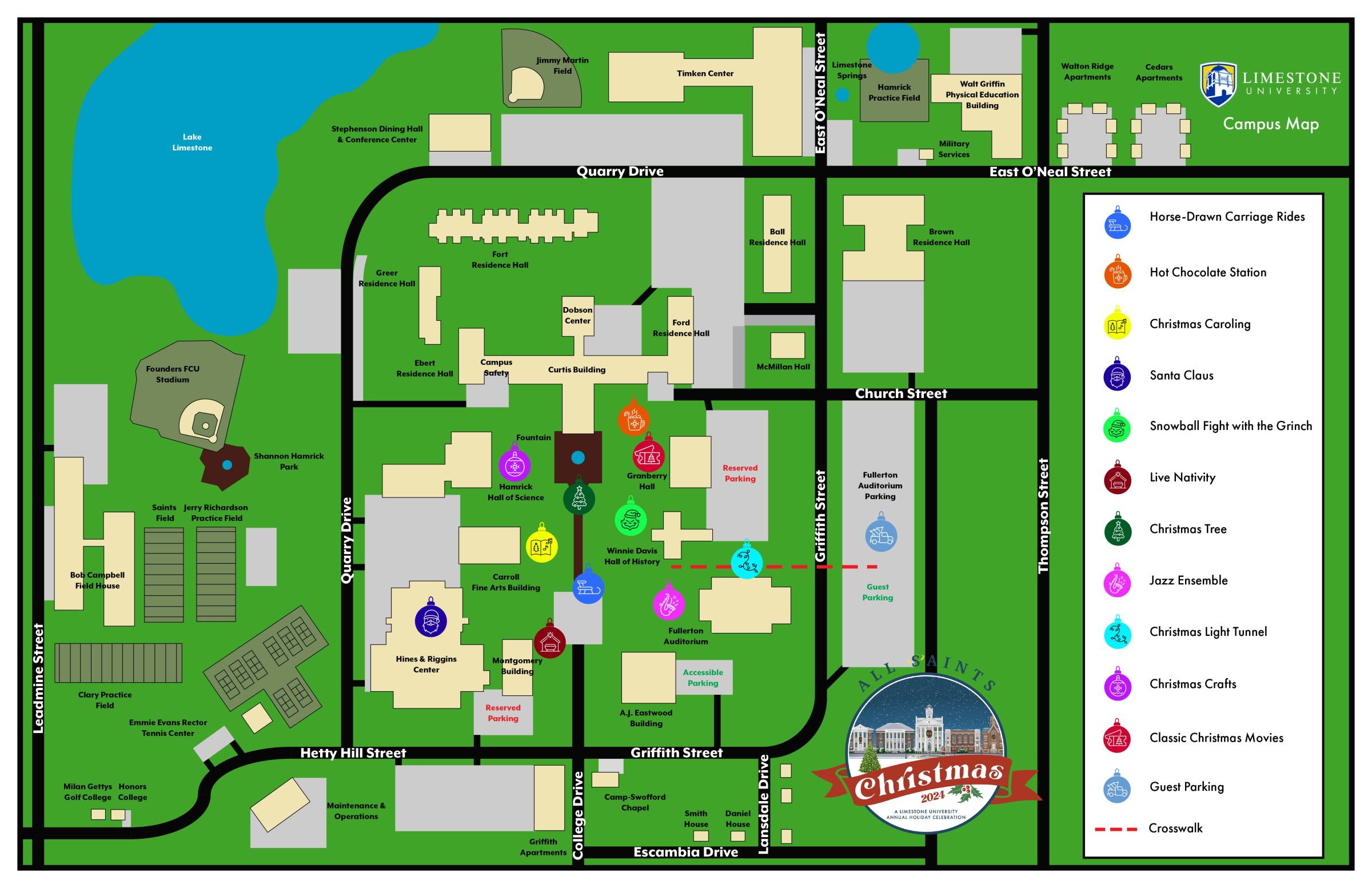 "All Saints Christmas" activities and parking map