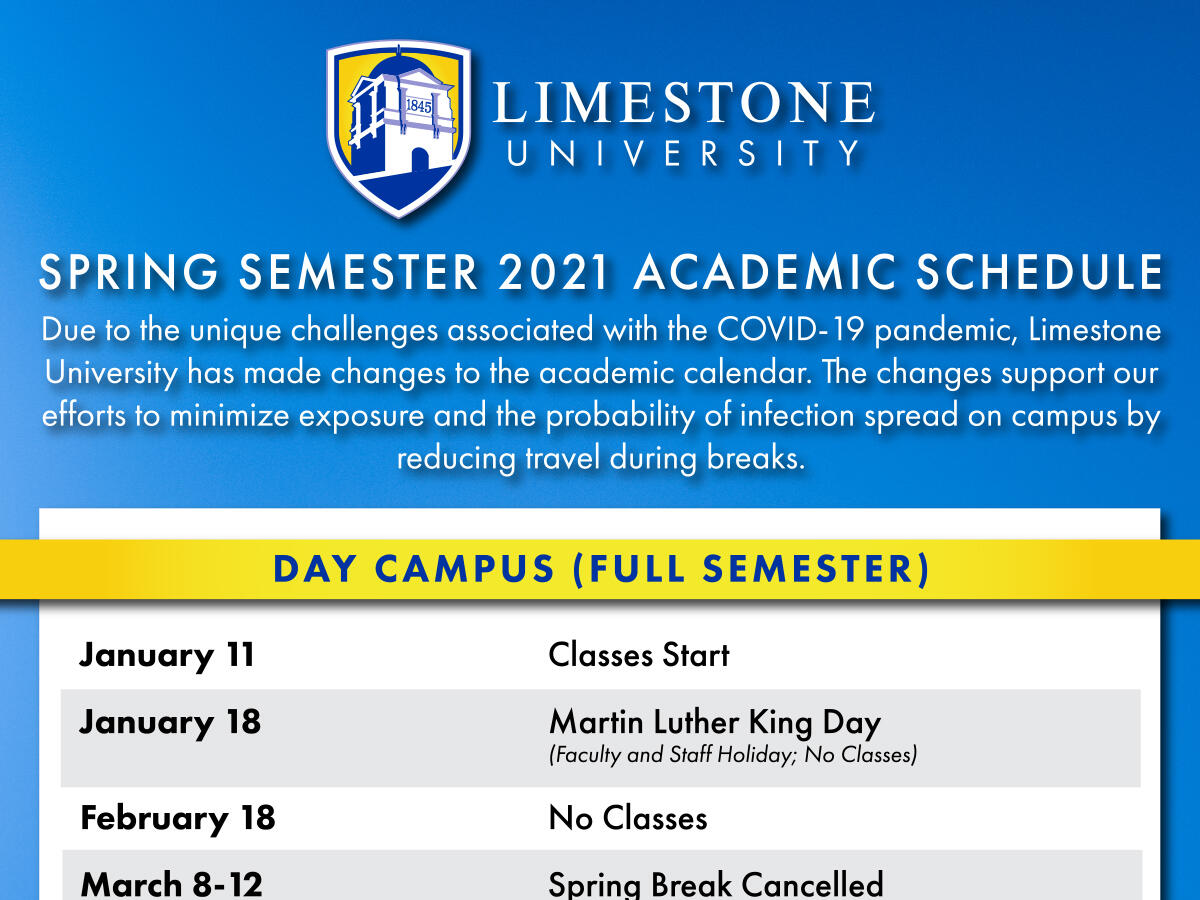 Limestone University Releases Spring Semester 2021 Academic Schedule