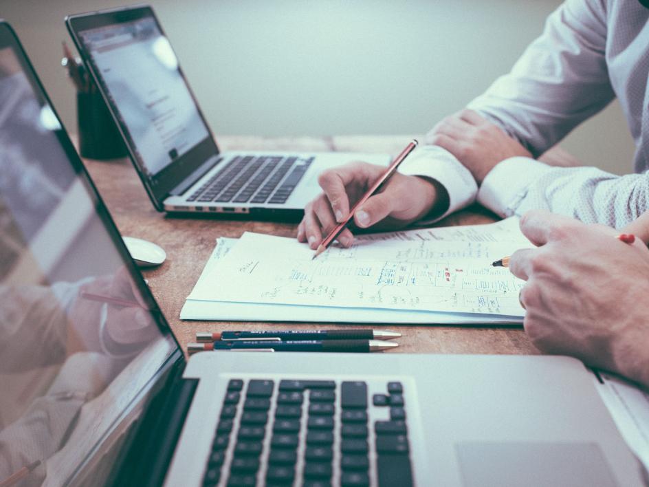 desk laptops writing business