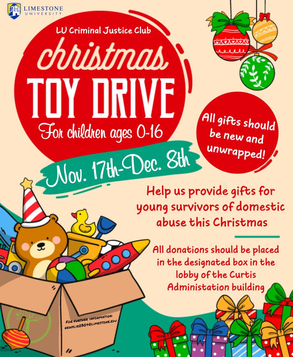 Limestone University Criminal Justice Club Sponsoring Toy Drive Nov. 17