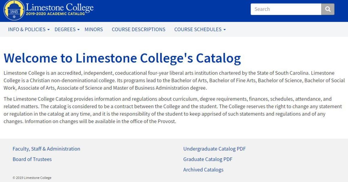 Limestone Academic Catalog Now Available Online Limestone University